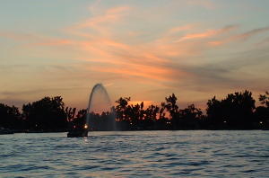 Fireboat at sunset